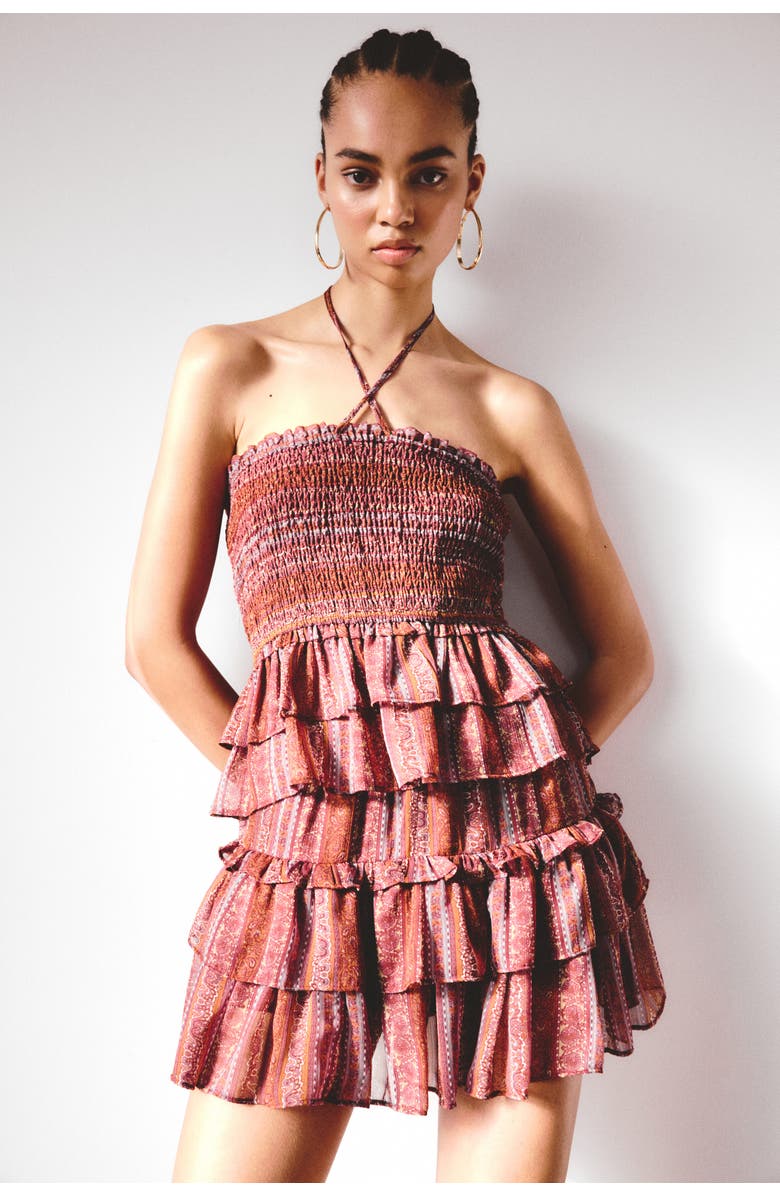 H&M Tiered Chiffon Mini Skort, Alternate, color, Orange/Paisley