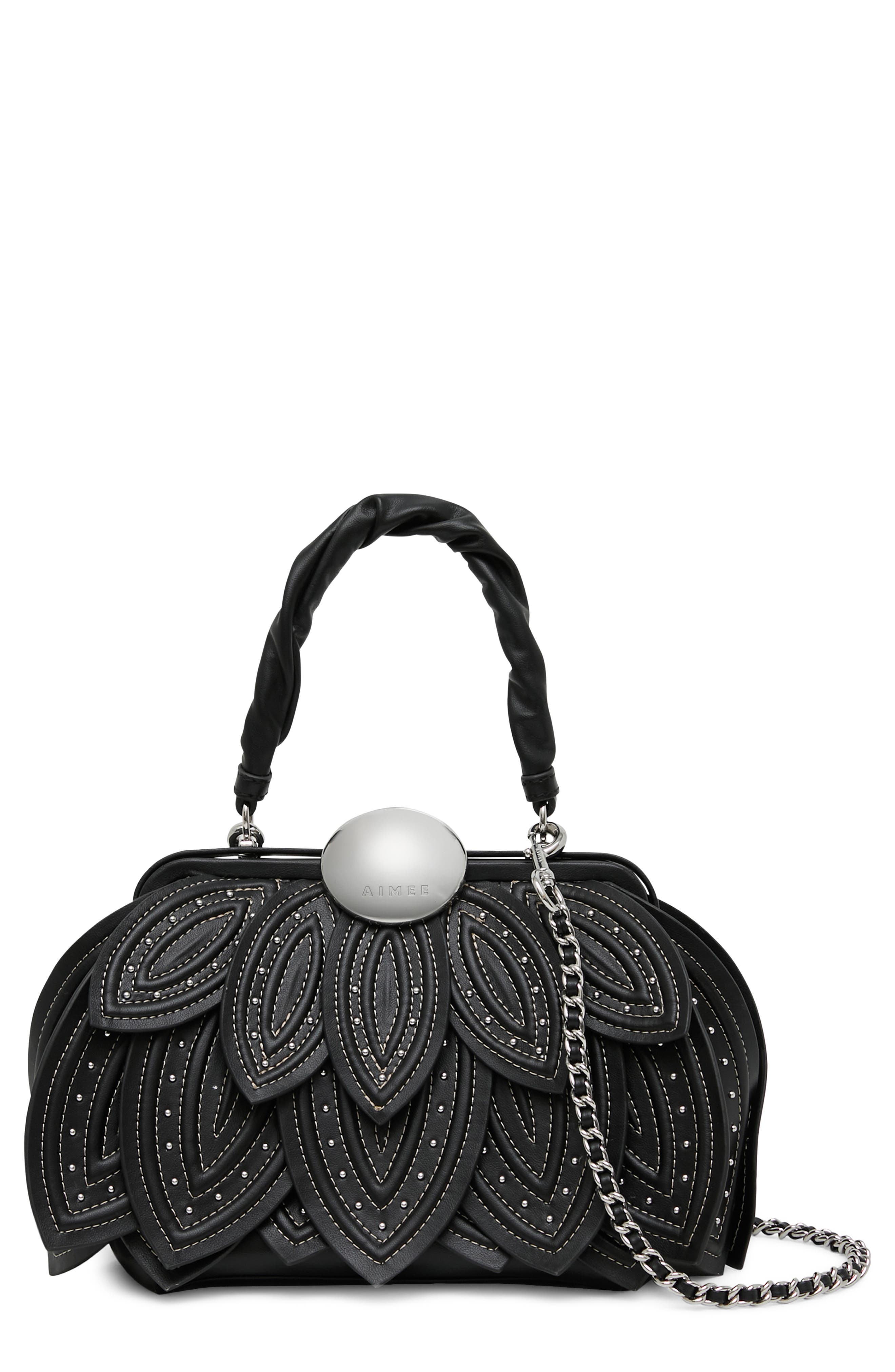 AIMEE Petal Top Handle Bag, Main, color, Black Studded