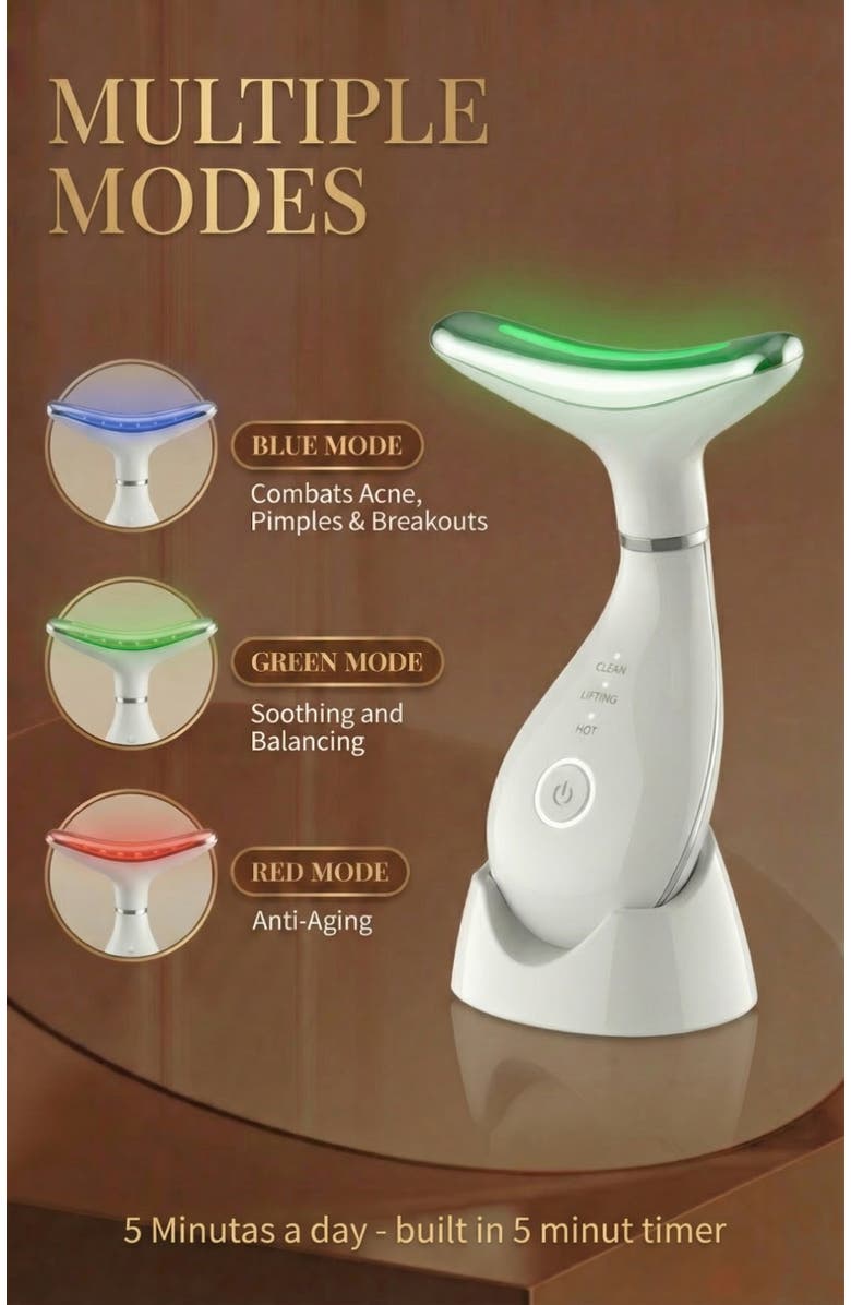 Lovery Light-Based Multifunctional Face & Neck Beauty Massager Wand with EMS Technology, Alternate, color, White, Multi