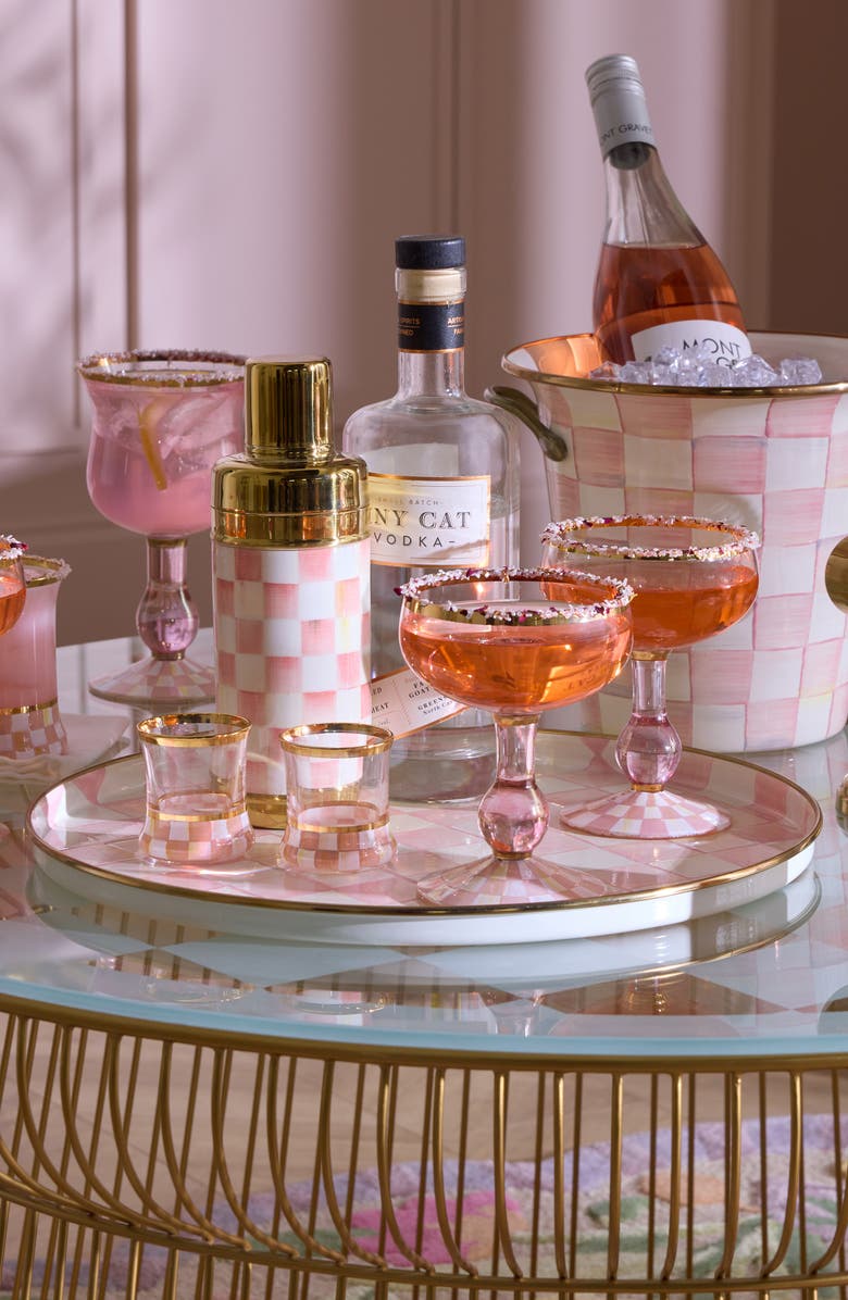 MACKENZIE CHILDS Rosy Check<sup>®</sup> Enameled Steel Round Tray, Alternate, color, Rosy