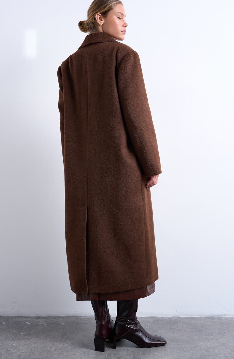 Topshop Single Breasted Longline Coat, Alternate, color, Brown