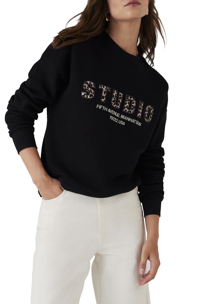 Cotton Blend Graphic Motif Sweatshirt, Main, color, Black