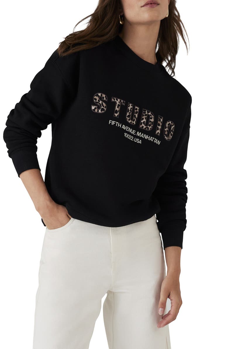 MINT VELVET Cotton Blend Graphic Motif Sweatshirt, Main, color, Black