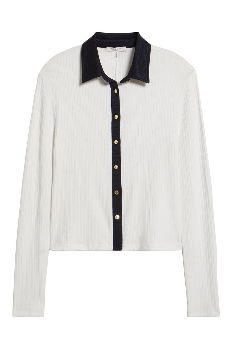 Contrast Trim Rib Button-Up Shirt, Alternate, color, WHITE