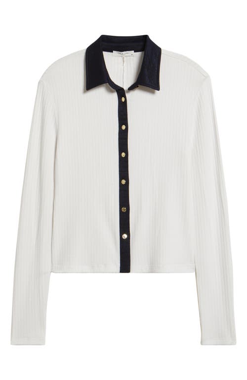 Rag & Bone Contrast Trim Rib Button-up Shirt In White