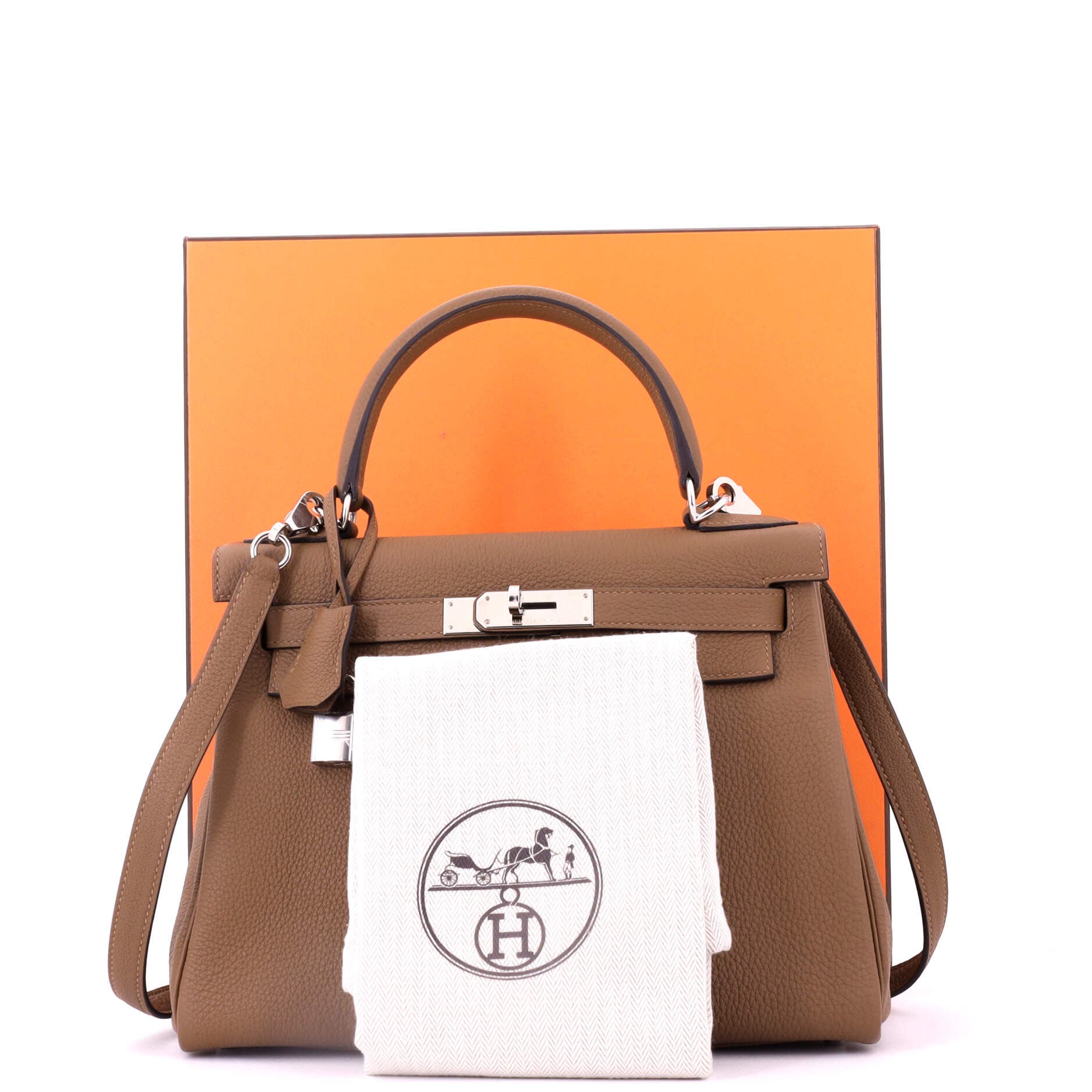 Pre-Owned Hermes Kelly Handbag Brown Togo with Palladium Hardware 28, Alternate, color, Alezan