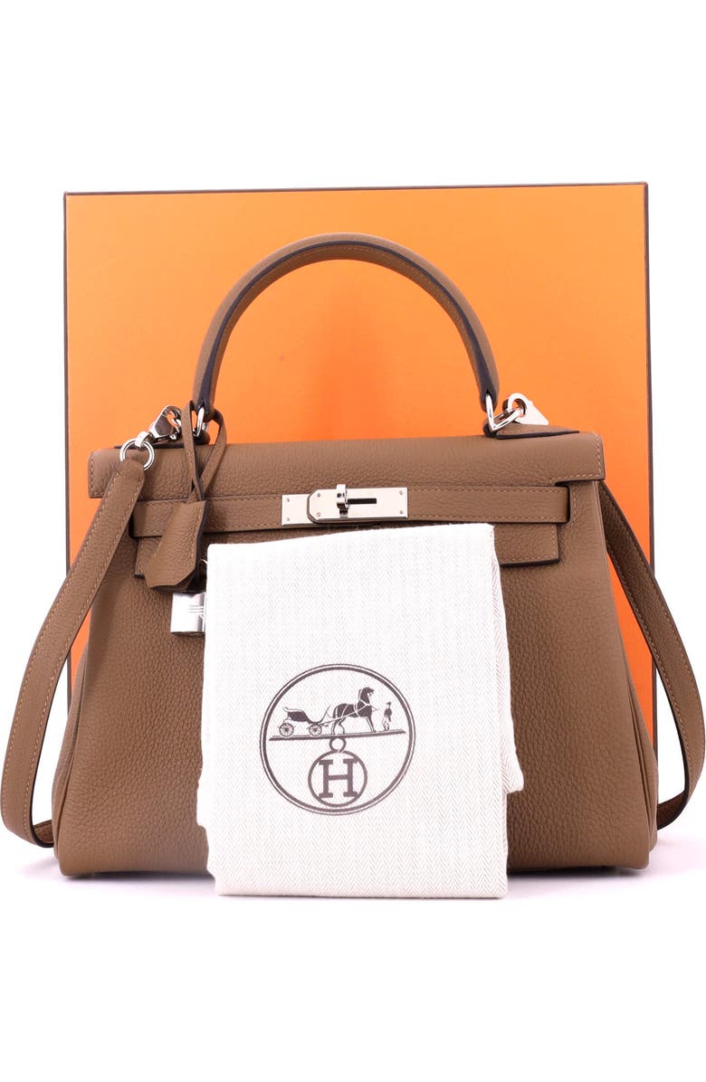 Pre-Owned Hermes Kelly Handbag Brown Togo with Palladium Hardware 28, Alternate, color, Alezan