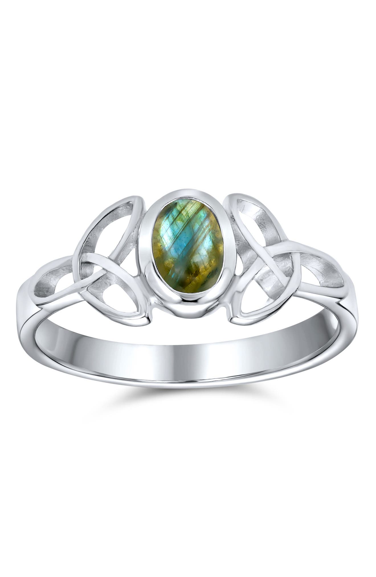 BLING JEWELRY Rhodium Plated Sterling Silver Labradorite Celtic Trinity Knot Band Ring
