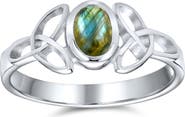 BLING JEWELRY Rhodium Plated Sterling Silver Labradorite Celtic Trinity Knot Band Ring