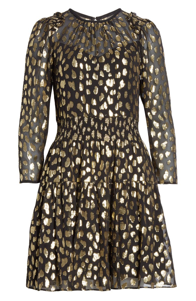 Rebecca Taylor Leopard Metallic Long Sleeve Dress, Alternate, color, 