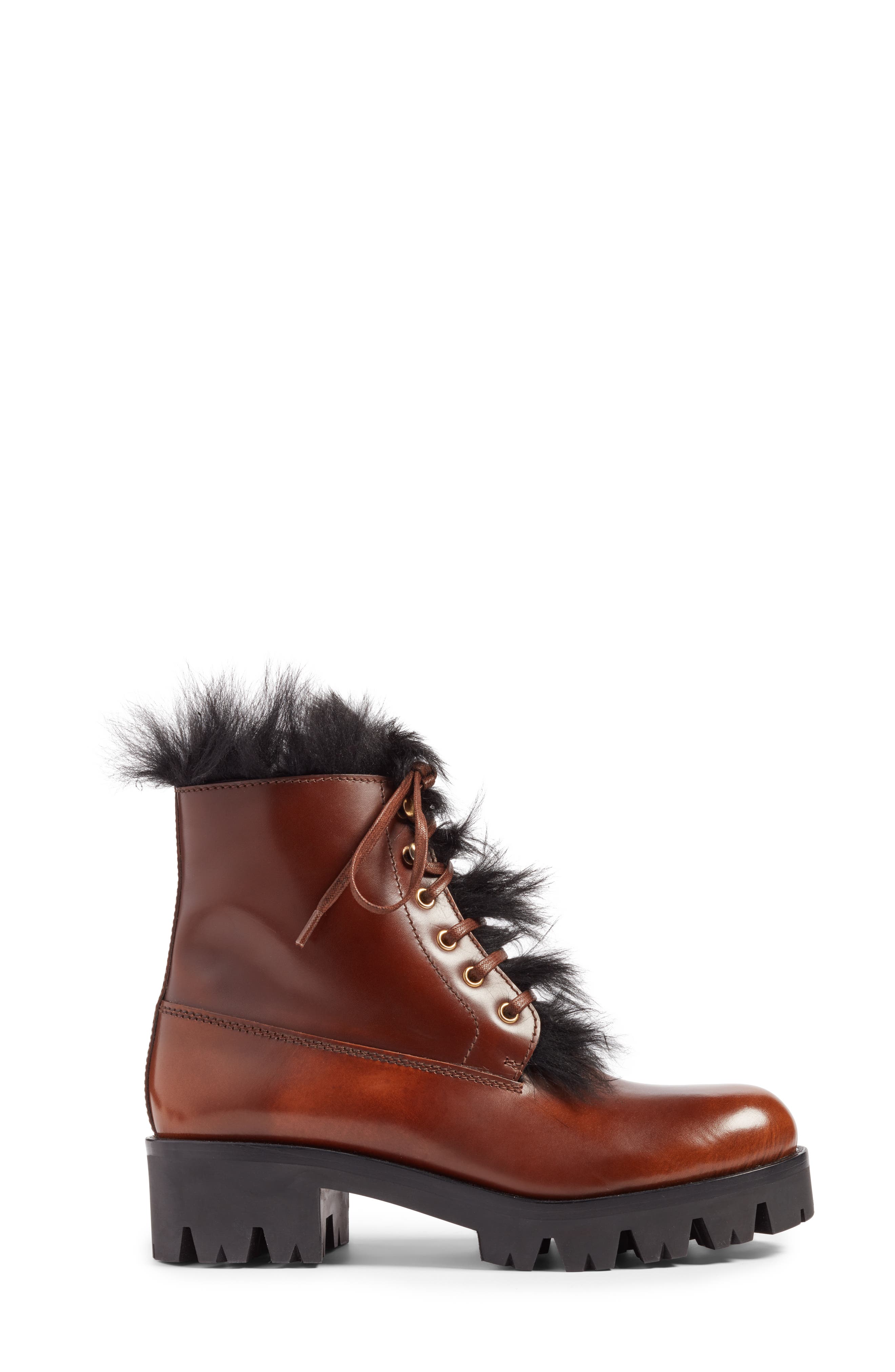 Prada Calfskin Boot with Genuine Shearling Trim, Alternate, color, 