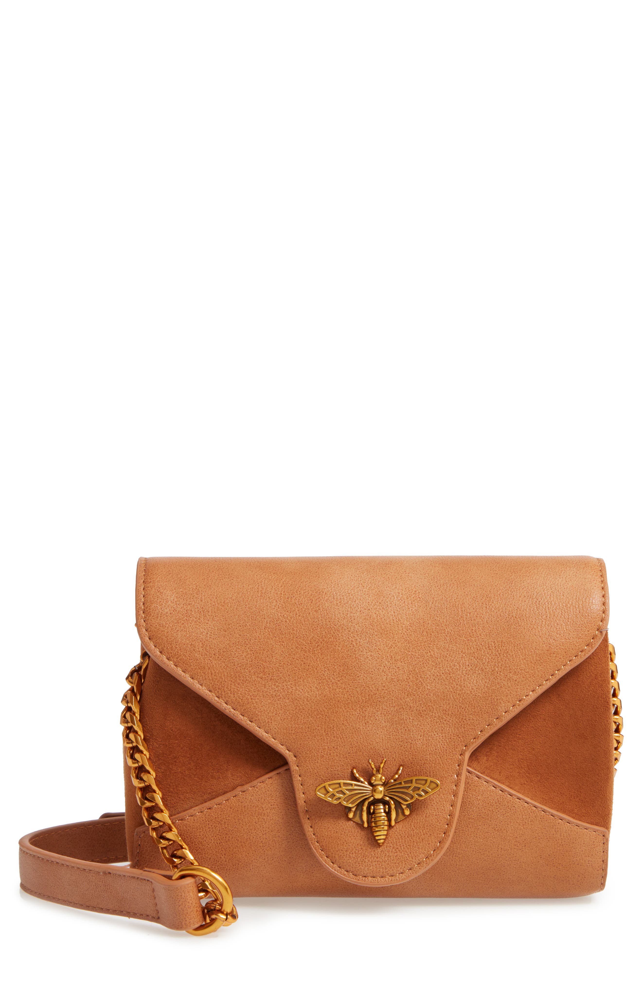 Sondra Roberts Bee Lock Faux Leather Crossbody Bag, Main, color, 
