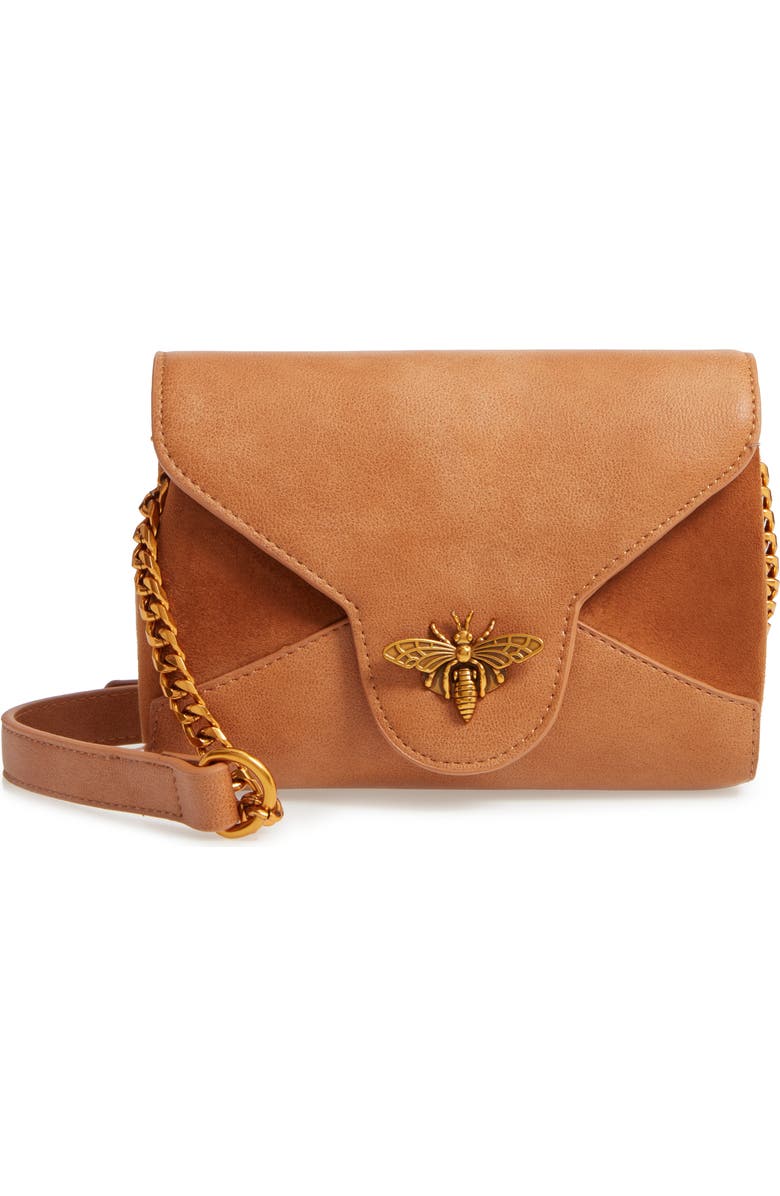 Sondra Roberts Bee Lock Faux Leather Crossbody Bag, Main, color,