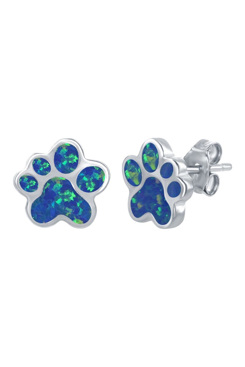 Sterling Silver & Opal Paw Stud Earrings., Main, color, SILVER