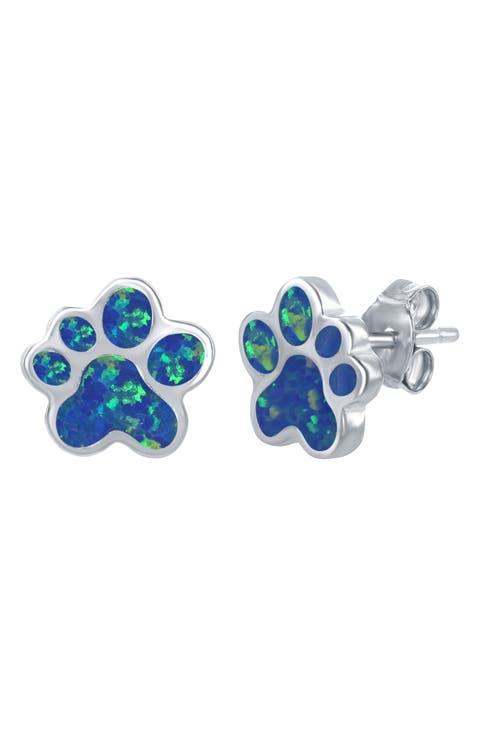 Sterling Silver & Opal Paw Stud Earrings.