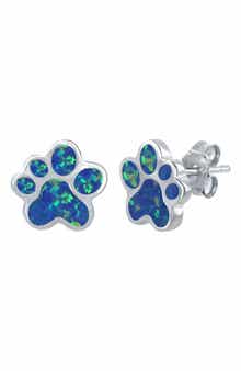Sterling Silver & Opal Paw Stud Earrings.
