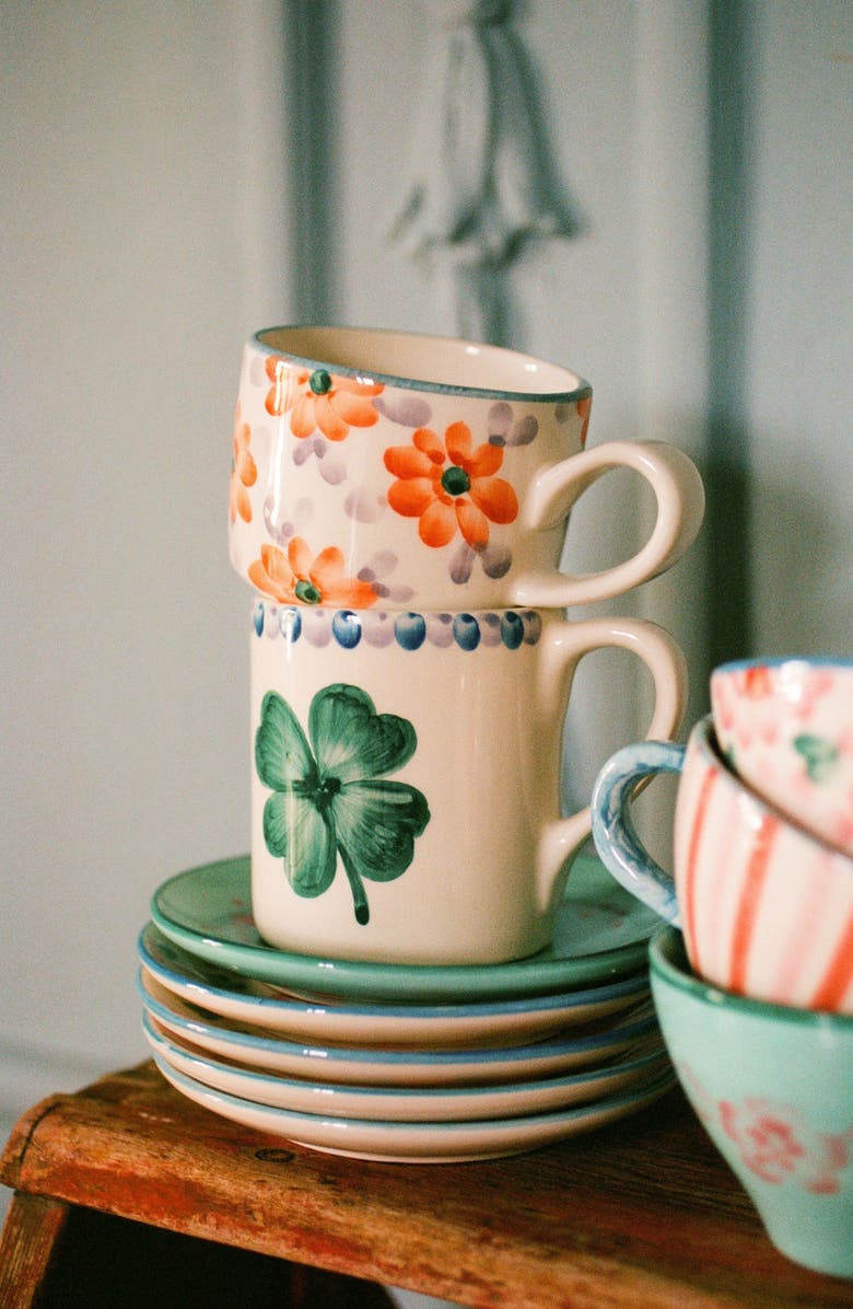 Rice by Rice Set of 6 Hand-Painted Ceramic Mugs, Alternate, color, Multi