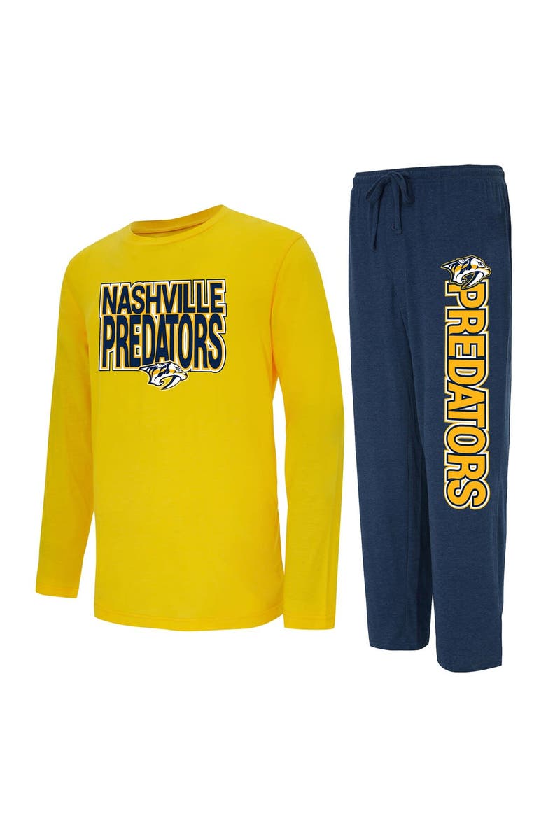 CONCEPTS SPORT Men's Concepts Sport Navy/Gold Nashville Predators Meter Long Sleeve T-Shirt & Pants Sleep Set, Main, color,