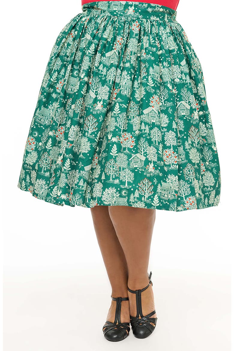 Plus Size Printed Woven Gellar Skirt, Main, color, Green winter print