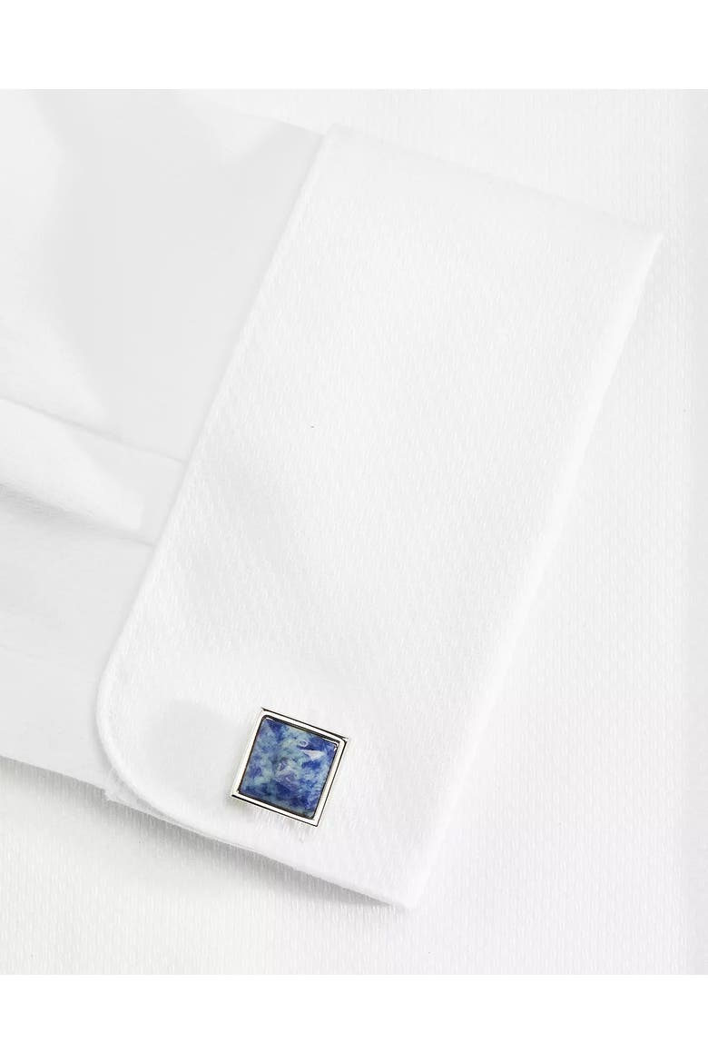 Silvertone Square Blue Stone Cufflinks, Alternate, color, Blue