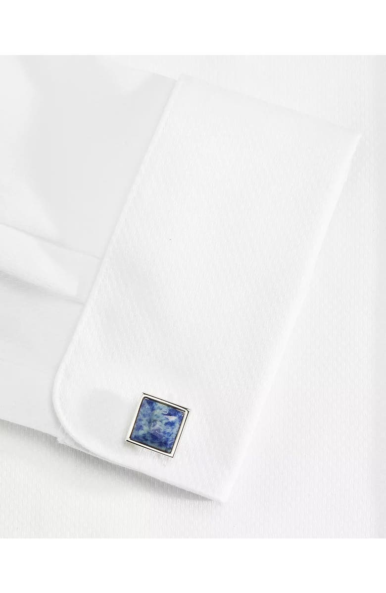 Link Up Silvertone Square Blue Stone Cufflinks, Alternate, color, Blue