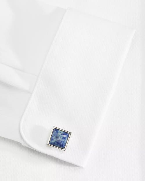 Link Up Silvertone Square Blue Stone Cufflinks In Blue
