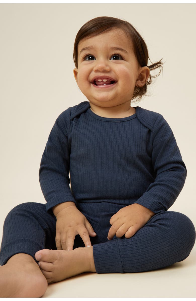 MORI Ribbed Long Sleeve Bodysuit, Alternate, color, Navy