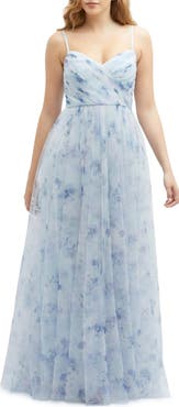 Dessy Collection Floral A-Line Chiffon Gown