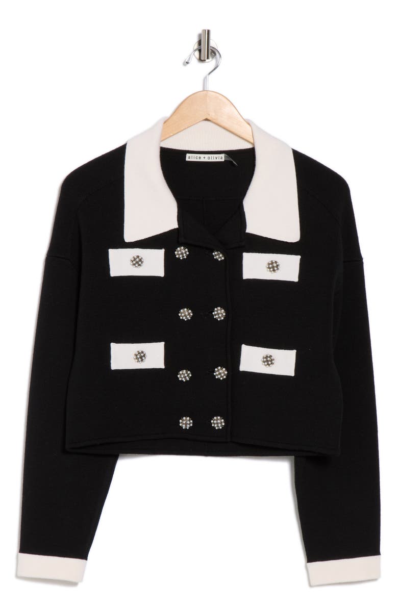 Alice + Olivia Verdell Wool Blend Sweater Jacket, Alternate, color, Black/ Soft White