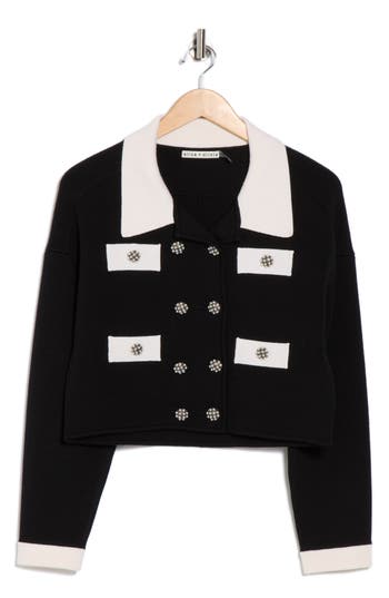 Alice And Olivia Alice + Olivia Verdell Wool Blend Sweater Jacket In Black