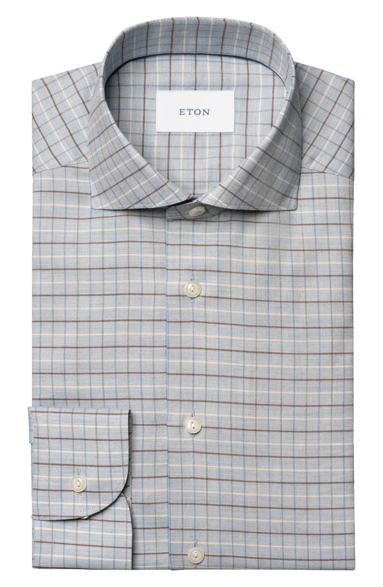 Eton Slim Fit Check Flannel Dress Shirt, Alternate, color, Light Blue