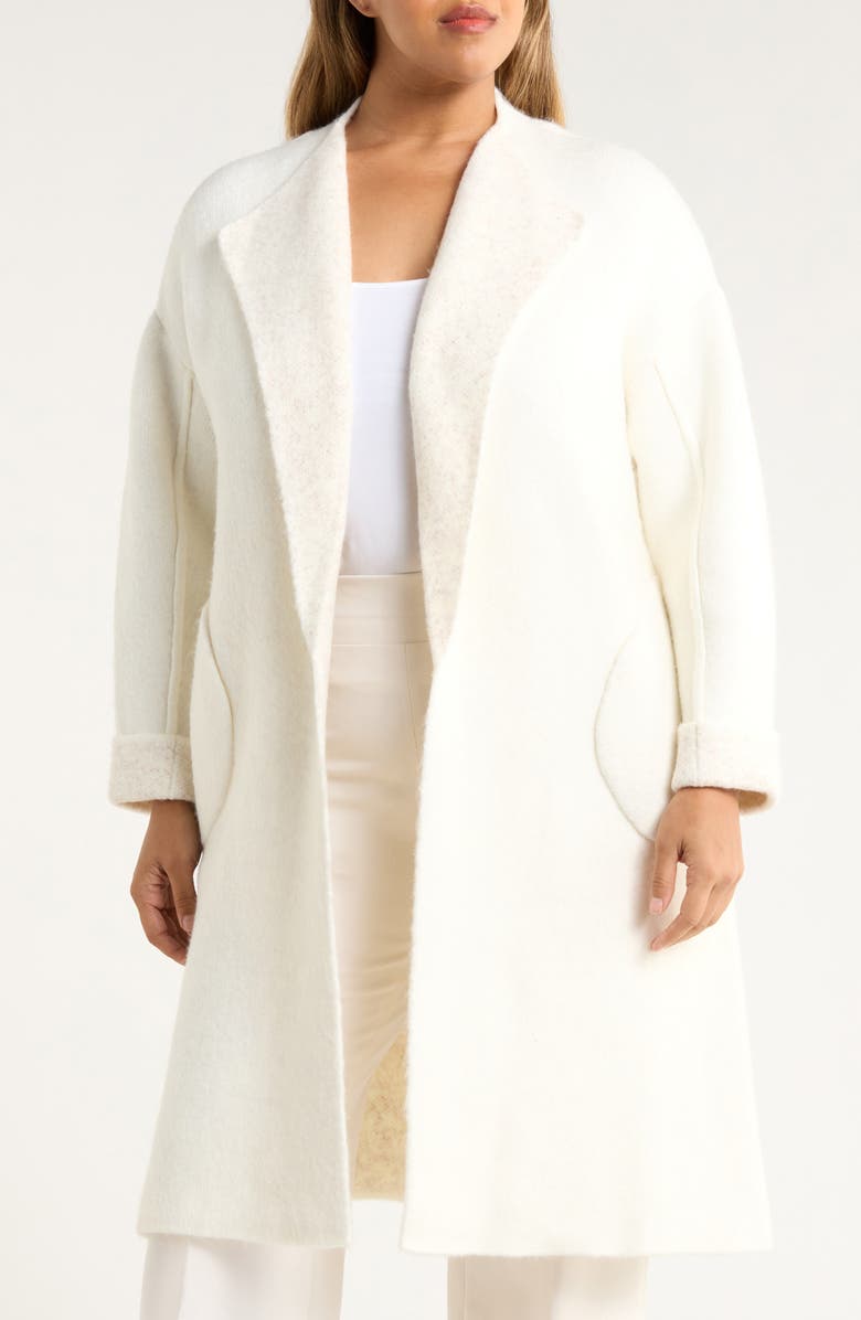 Anne Klein Wing Collar Sweater Coat, Alternate, color, White Dove Heather
