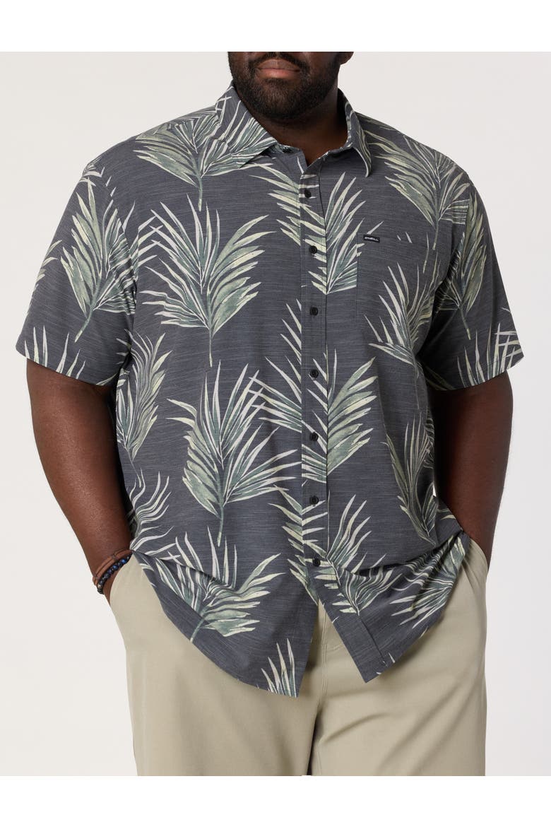 Big & Tall Leaf Print Performance Sport Shirt, Main, color, BLACK
