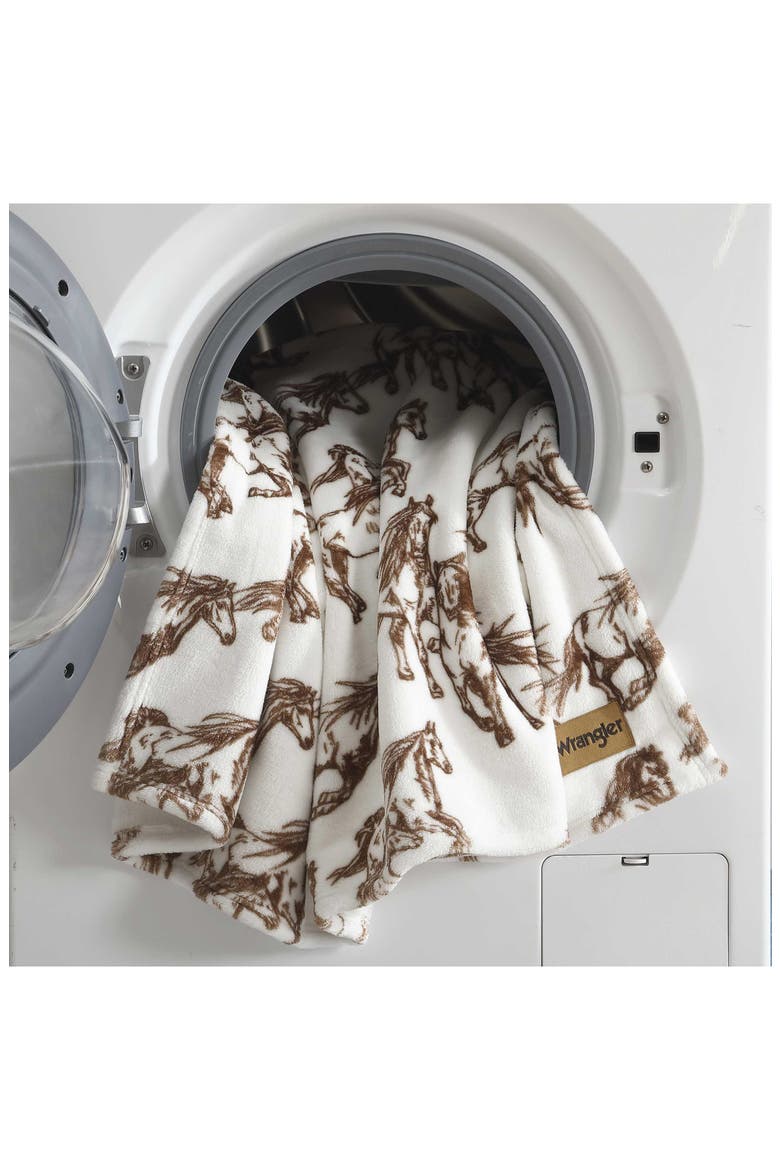 Mustang Horses Plush Fleece Blanket, Alternate, color, DARK BROWN
