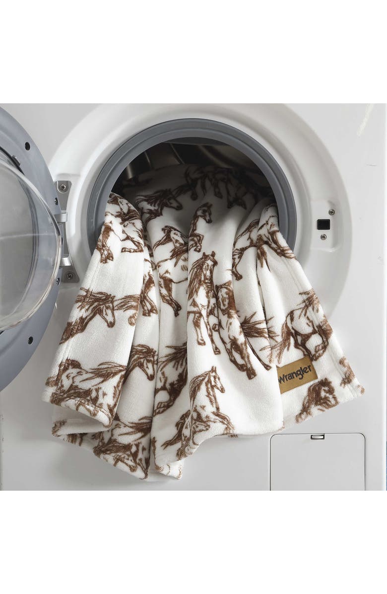 Wrangler Mustang Horses Plush Fleece Blanket, Alternate, color, Dark Brown