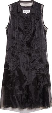Maison Margiela Sheer Organza Overlay Lace Shirtdress