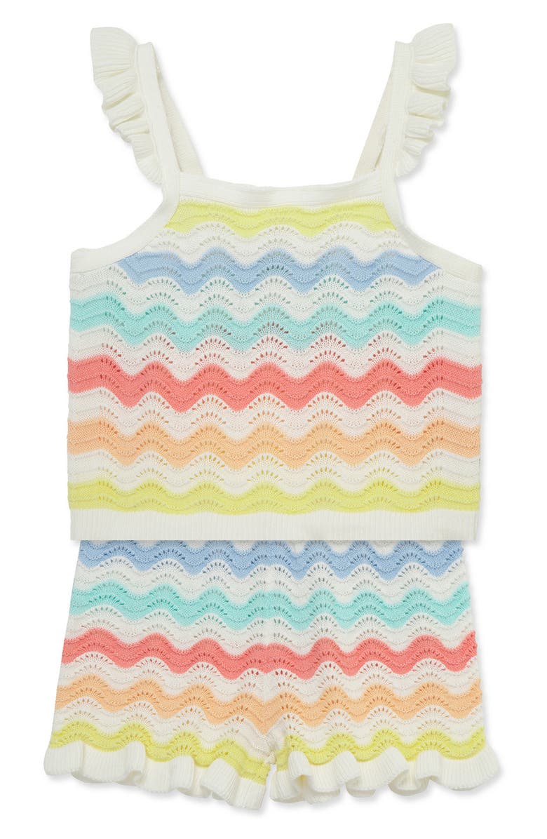 Little Me Wavy Stripe Pointelle Cotton Sweater Tank & Shorts Set, Alternate, color, Pink Multi