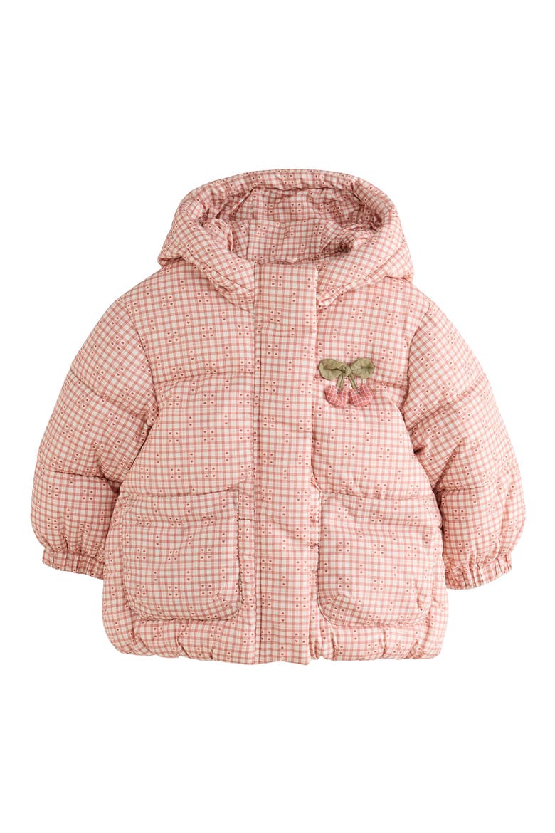 Kids' Gingham Hooded Puffer Jacket, Main, color, RED