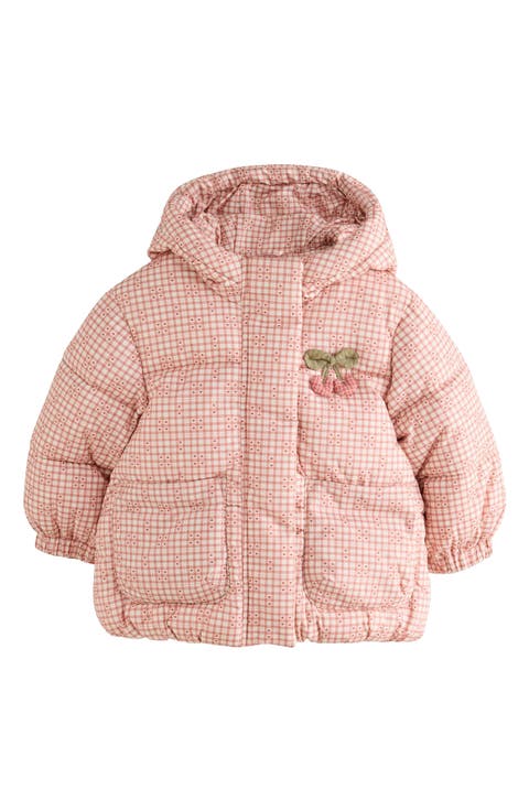 Kids' Gingham Hooded Puffer Jacket