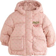 NEXT Kids' Gingham Hooded Puffer Jacket