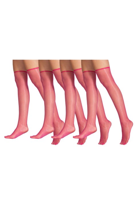 4 Pairs of Glossy Sheer Knee-Highs