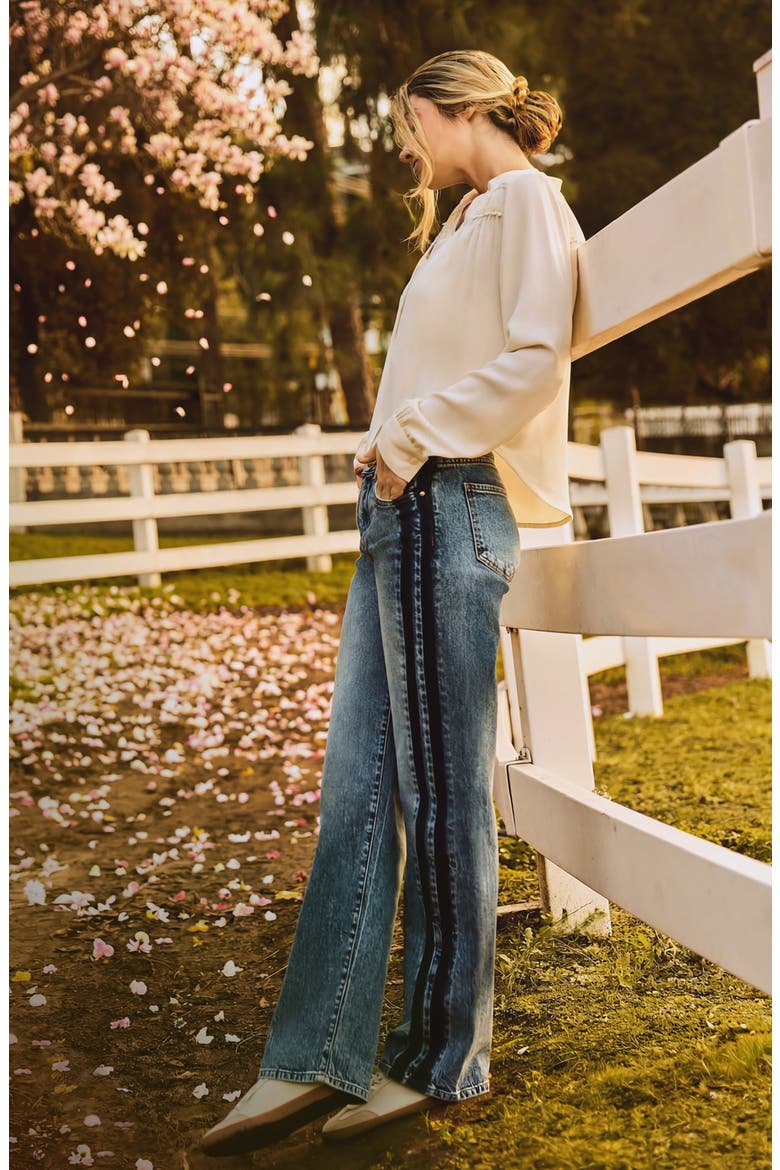 Sienna Side Stripe High Waist Straight Leg Jeans, Alternate, color, BRILLIANTLY W/M