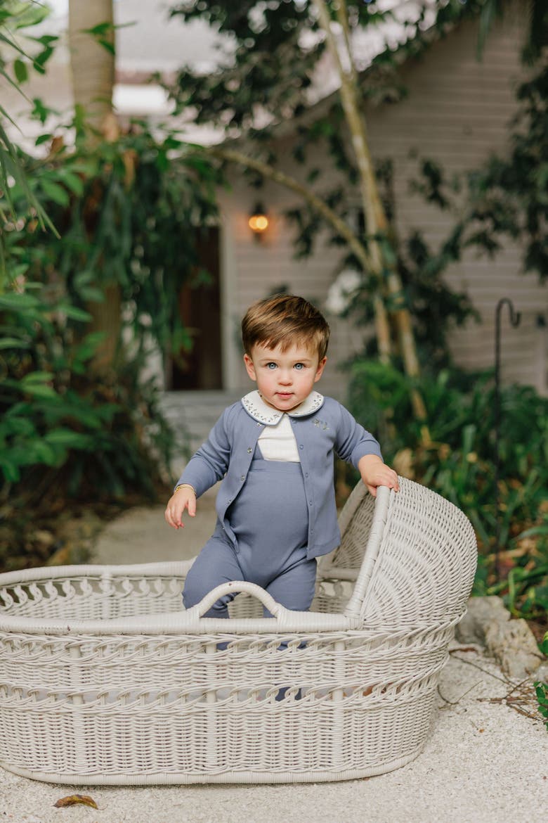Embroidered Collar Collection - T-shirt and Overalls, Alternate, color, Ivory/Blue