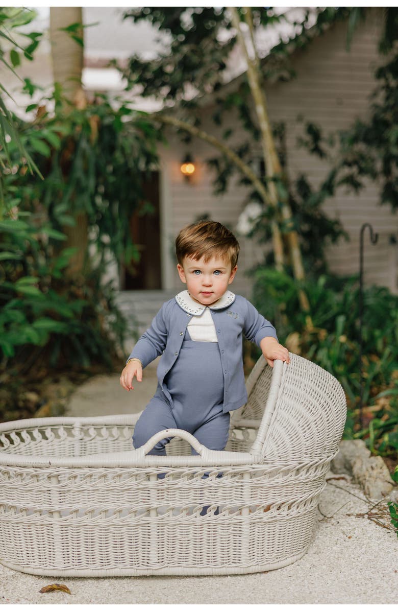 Ely's & Co. Embroidered Collar Collection - T-shirt and Overalls, Alternate, color, Ivory/Blue