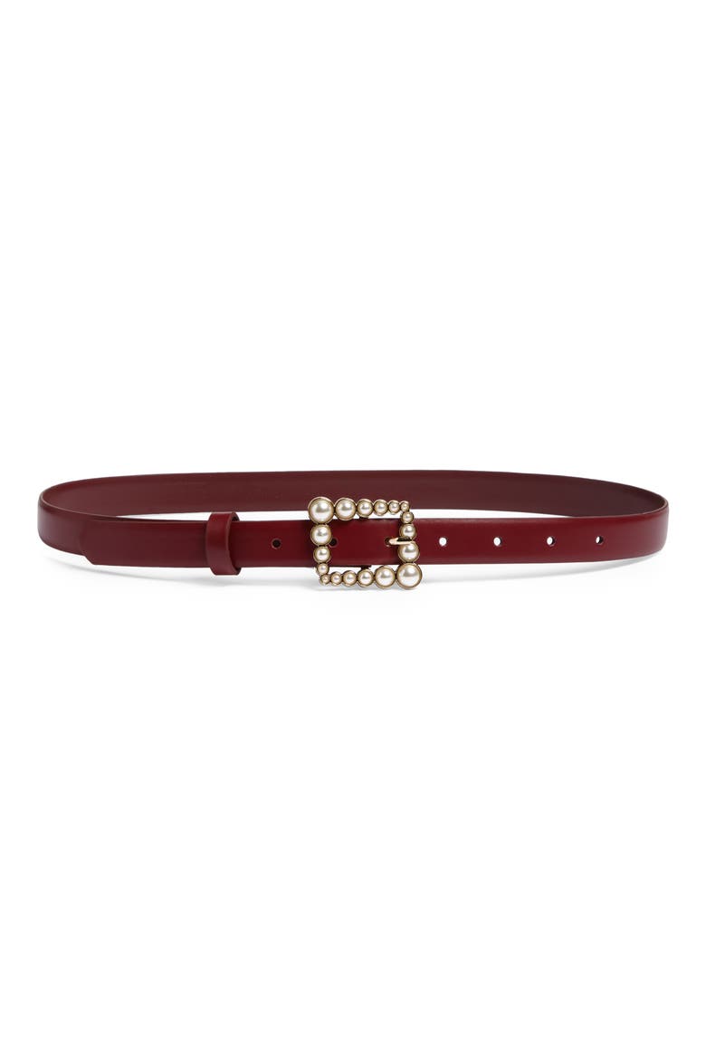 Faux Pearl Buckle Belt, Main, color, BURGUNDY