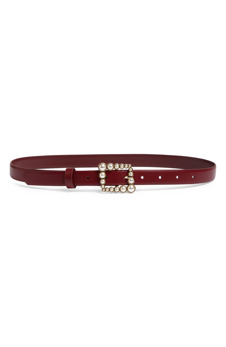NORDSTROM RACK Faux Pearl Buckle Belt, Main, color, Burgundy