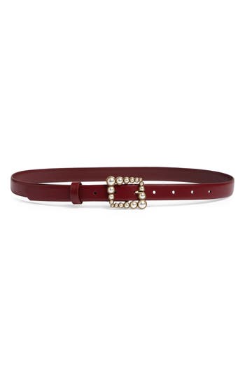 Nordstrom Rack Faux Pearl Buckle Belt In Brown