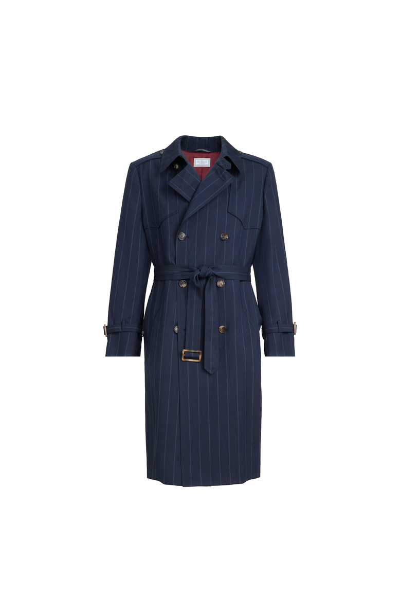 Brunello Cucinelli Chalk stripe trench, Alternate, color, Blue