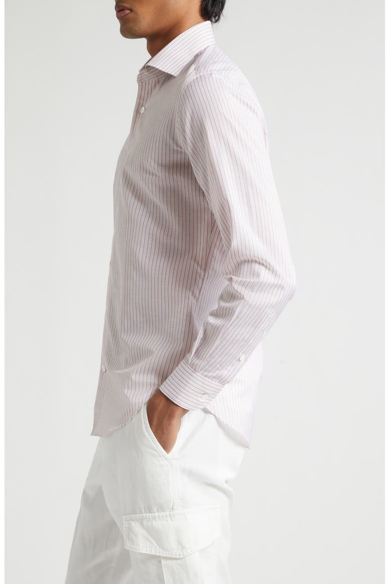 Dandy Collar Stripe Cotton & Linen Button-Up Shirt, Alternate, color, DUSTY PINK