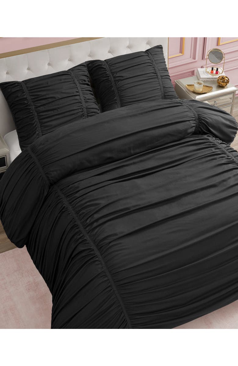 Juicy Couture Ribbon Ruched Comforter & Sham Set, Alternate, color, Black